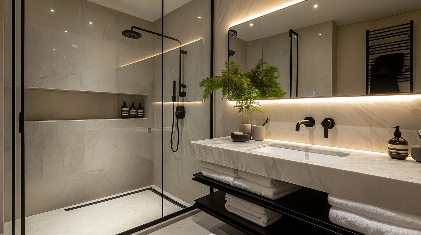 Luxury bathroom renovation with walk-in shower in East London by Chenko Builders