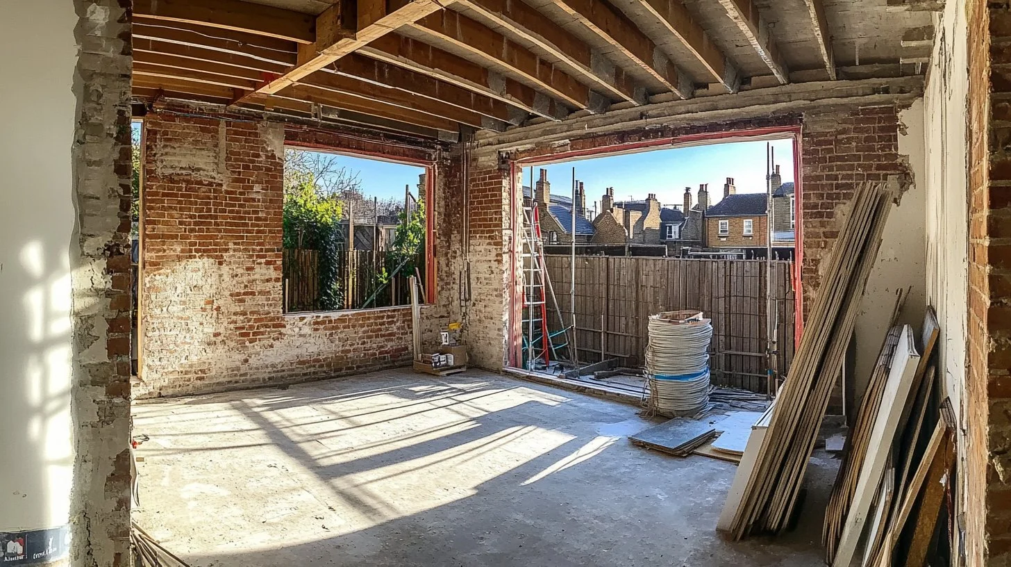 Rear extension under construction showing steelwork