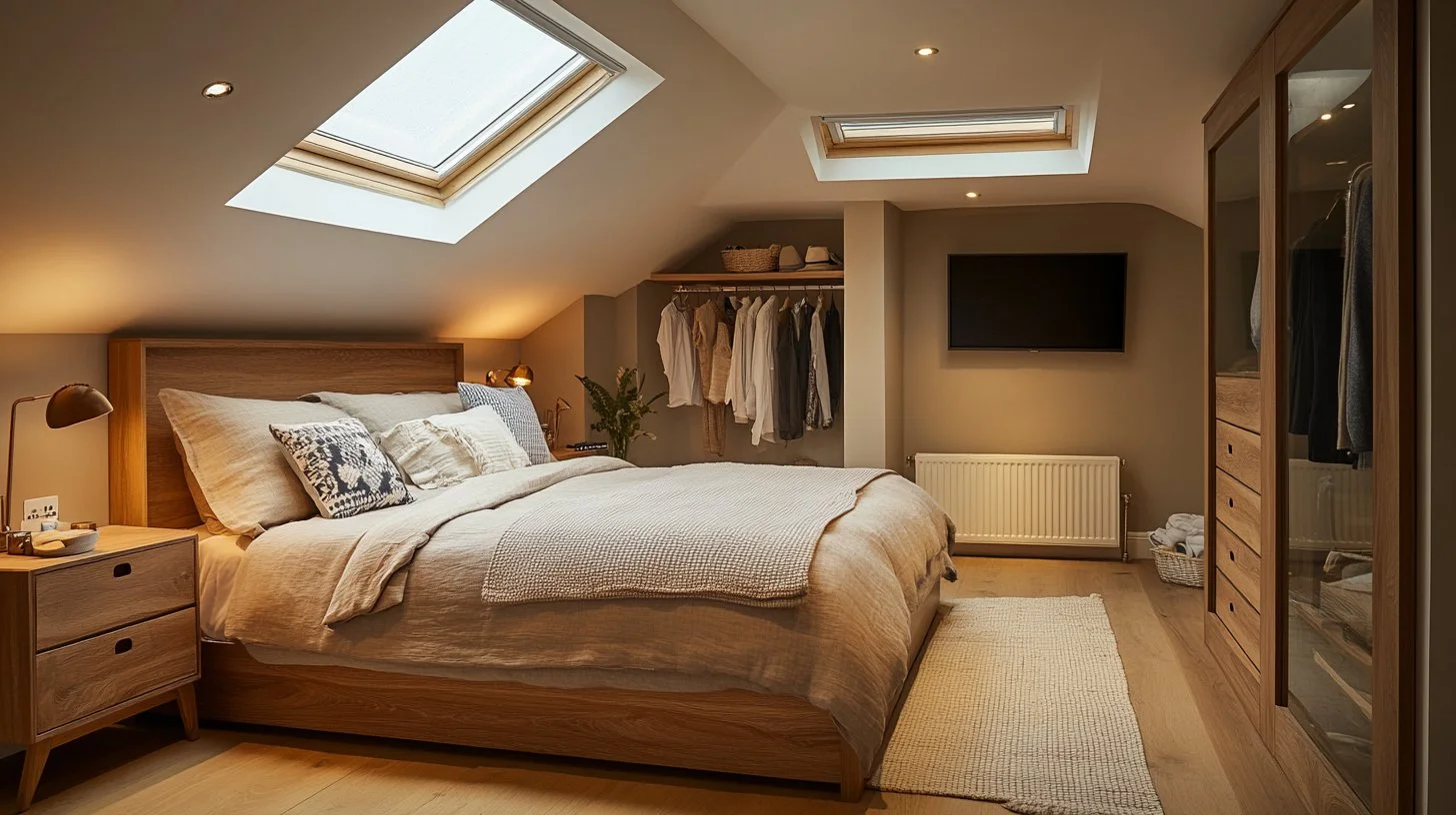 Velux loft bedroom interior with natural light