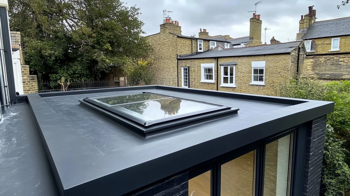 New flat roof with rooflight installation
