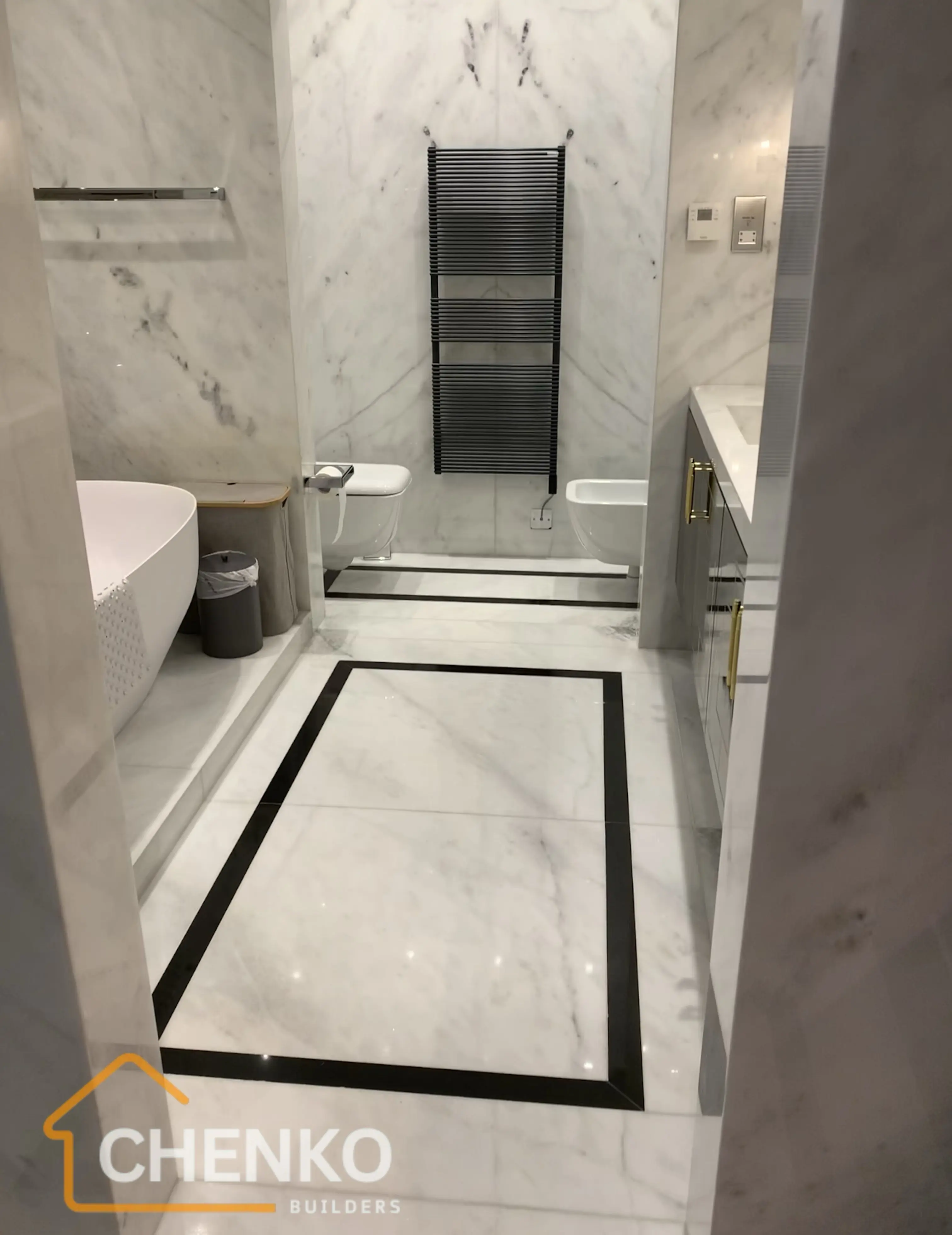 Knightsbridge bathroom walk-in shower and sink